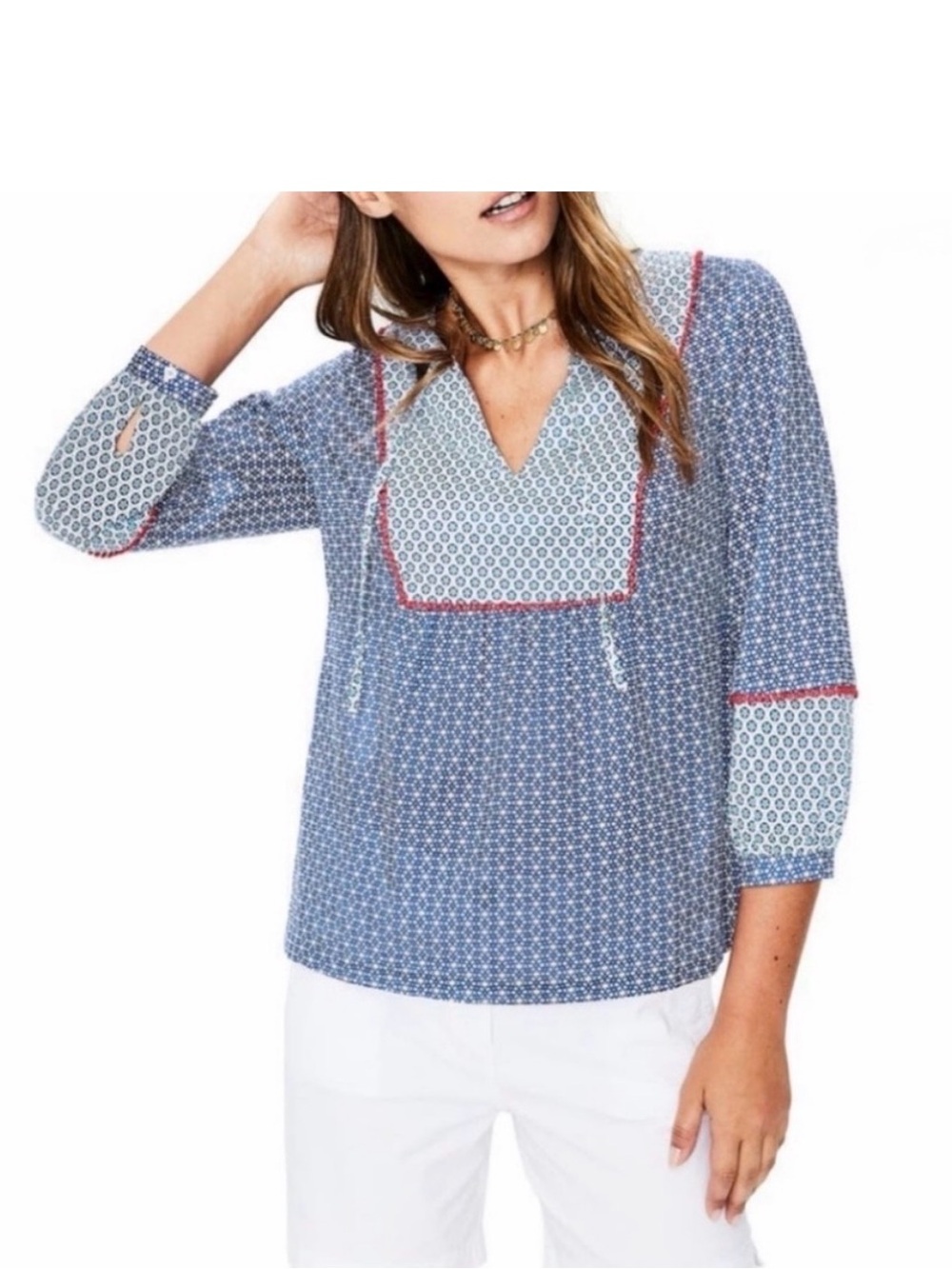 Boden Blue 3/4 sleeve Star Blouse